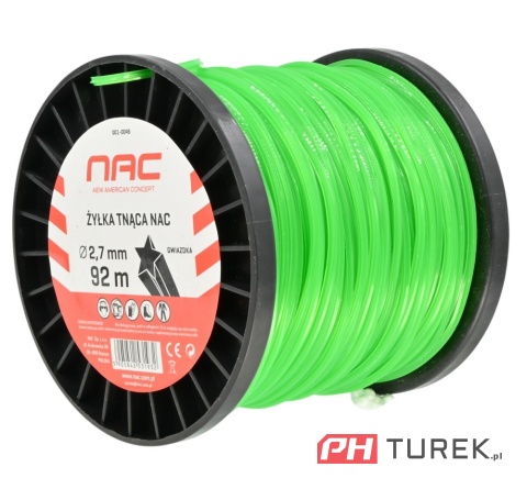 Żyłka tnąca NAC gwiazdka 2.7 mm x 92 m do kosy podkaszarki zielona szpula