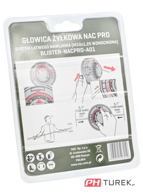 Głowica żyłkowa NAC PRO z systemem łatwego nawijania M10x1,25 mm wzmocniona