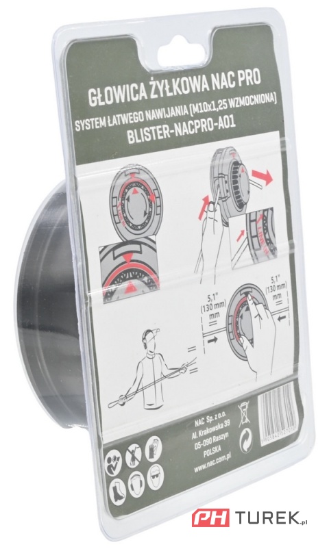 Głowica żyłkowa NAC PRO z systemem łatwego nawijania M10x1,25 mm wzmocniona