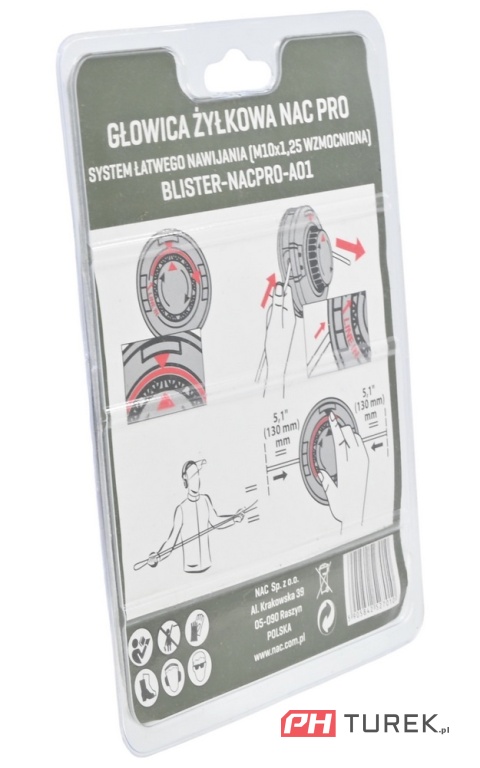 Głowica żyłkowa NAC PRO z systemem łatwego nawijania M10x1,25 mm wzmocniona