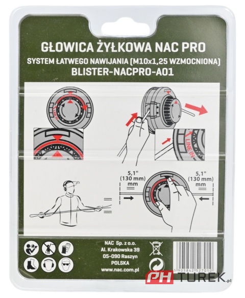 Głowica żyłkowa NAC PRO z systemem łatwego nawijania M10x1,25 mm wzmocniona