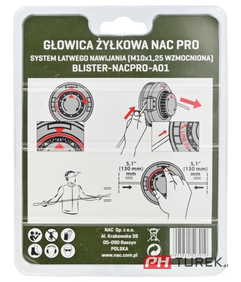 Głowica żyłkowa NAC PRO z systemem łatwego nawijania M10x1,25 mm wzmocniona
