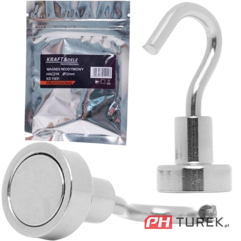 Magnes Neodynowy Haczyk 12 mm udźwig 5 kg do wieszania neodym Kraft&Dele