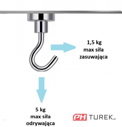 Magnes Neodynowy Haczyk 12 mm udźwig 5 kg do wieszania neodym Kraft&Dele