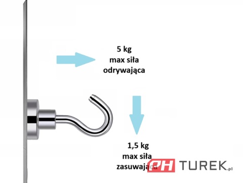 Magnes Neodynowy Haczyk 12 mm udźwig 5 kg do wieszania neodym Kraft&Dele