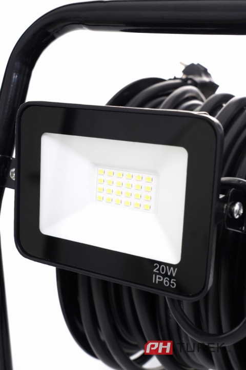 Przedłużacz bębnowy 30m + LED 4 gniazda czarny 3x2,5 mm zwijany + lampa