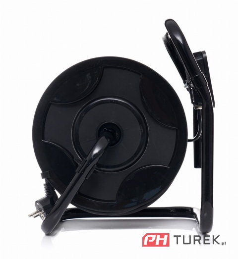 Przedłużacz bębnowy 30m + LED 4 gniazda czarny 3x2,5 mm zwijany + lampa