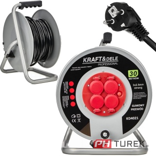 Przedłużacz bębnowy ogrodowy 30m 3x2,5mm2 bęben 4 gniazda metal zewnętrzny