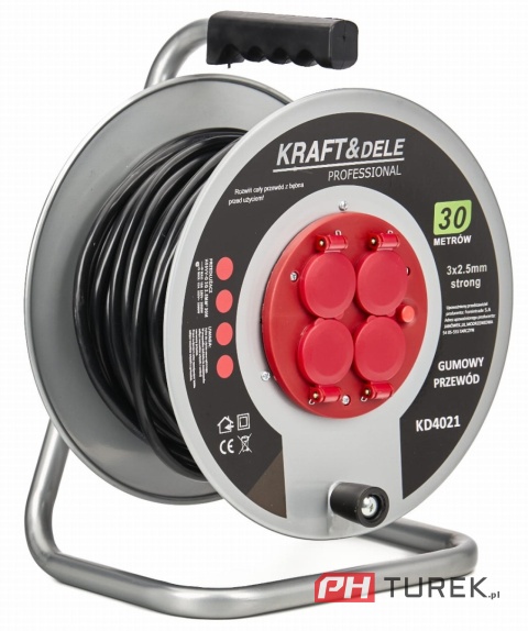 Przedłużacz bębnowy ogrodowy 30m 3x2,5mm2 bęben 4 gniazda metal zewnętrzny