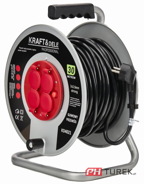 Przedłużacz bębnowy ogrodowy 30m 3x2,5mm2 bęben 4 gniazda metal zewnętrzny