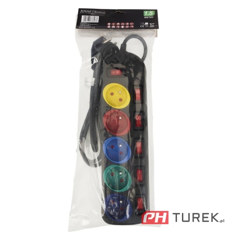 Przedłużacz listwowy listwa 5 gniazdek z wyłącznikami 1,5m sieciowy czarny