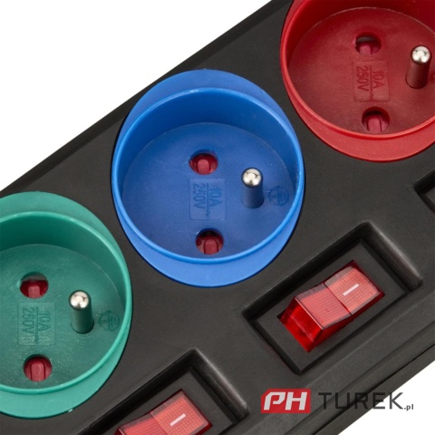 Przedłużacz listwowy listwa 5 gniazdek z wyłącznikami 1,5m sieciowy czarny