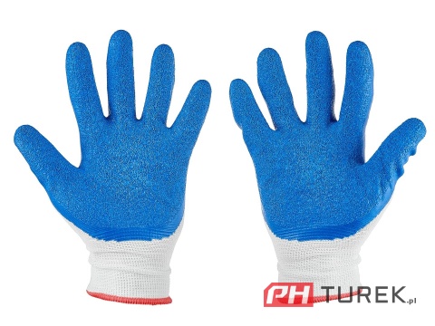 Rękawice rękawiczki ochronne poliestrowe r. 7 ogrodowe budowlane latex