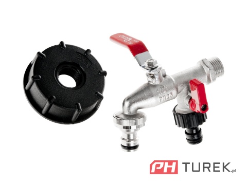 Zestaw IBC nakrętka S60x6 kran 1/2" podwójny na GZ 3/4" 2 nyple mauser