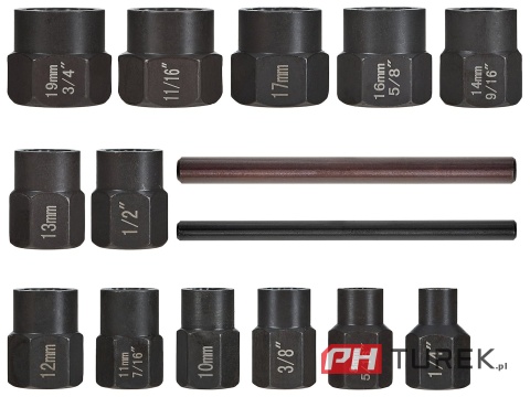 Zestaw nasadek do zniszczonych śrub 6-19 mm 15 elementów stal CR-MO