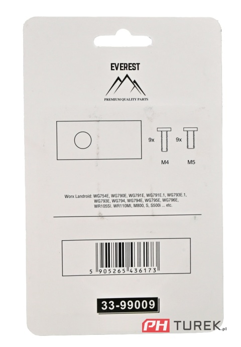 Nożyki 36mm kosiarki robota Parkside 9szt + śruby M4 oraz M5