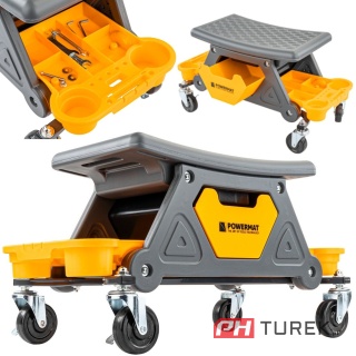 Siedzisko, krzesło warsztatowe na kółkach 3 tacki na narzędzia PM-SWA-200T