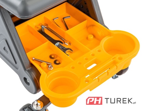 Siedzisko, krzesło warsztatowe na kółkach 3 tacki na narzędzia PM-SWA-200T