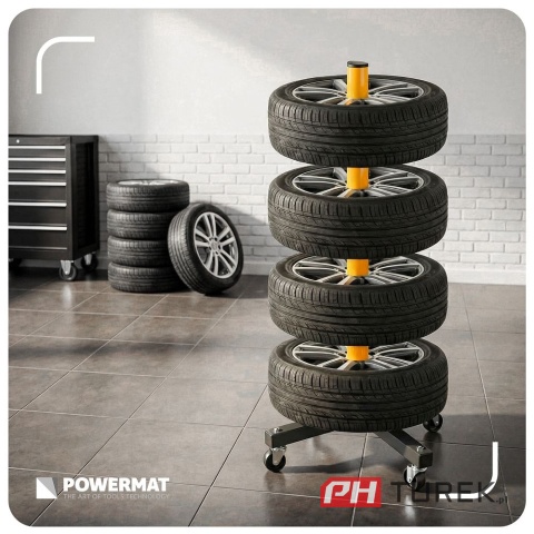 Stojak na koła stelaż na opony felgi regał mobilny na kółkach powermat