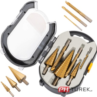 Wiertła stopniowe stożkowe (zestaw 6el.) 4-30mm powermat hss PM-ZWSF-6T