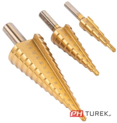 Wiertła stopniowe stożkowe (zestaw 6el.) 4-30mm powermat hss PM-ZWSF-6T