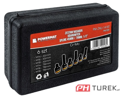 ZESTAW NASADEK UDAROWYCH 6 szt 78 mm/45 mm M14, M16 oraz M18 spline