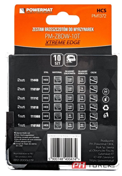Zestaw nożyków, brzeszczotów do wyrzynarki 10 sztuk PM-ZBDW-10T