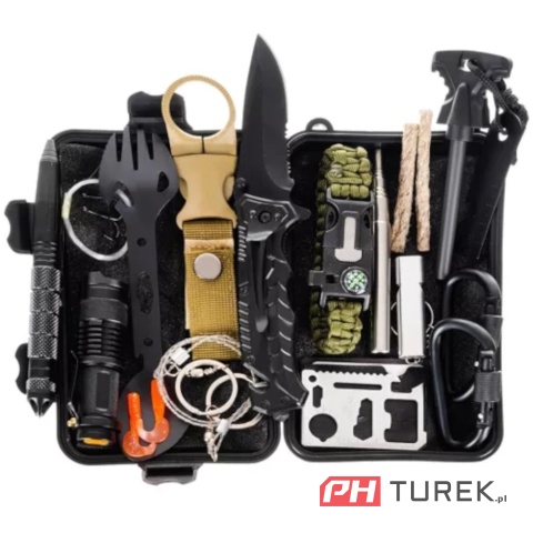 Zestaw przetrwania wojskowy niezbędnik survival duży zestaw 32 ele + etui
