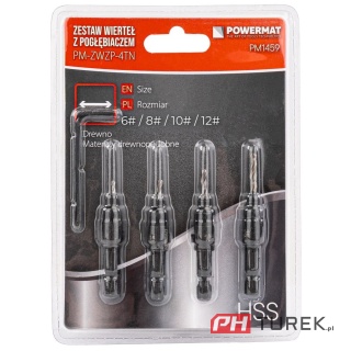 Zestaw wierteł 4 sztuk HSS do drewna z pogłębiaczem 6-16mm powermat