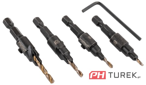 Zestaw wierteł 4 sztuk HSS do drewna z pogłębiaczem 6-16mm powermat