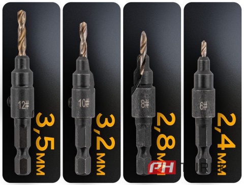 Zestaw wierteł 4 sztuk HSS do drewna z pogłębiaczem 6-16mm powermat