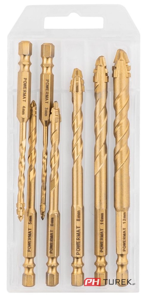 Zestaw wierteł 7 sztuk wiertła do szkła gresu, ceramiki 3-12mm Powermat