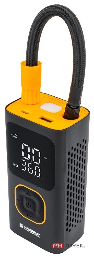 Kompresor samochodowy akumulatorowy powermat 10 bar do opon roweru auta