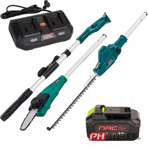 Pilarka + nożyce NAC do żywopłotu na wysięgniku zestaw gałęzi + akumulator