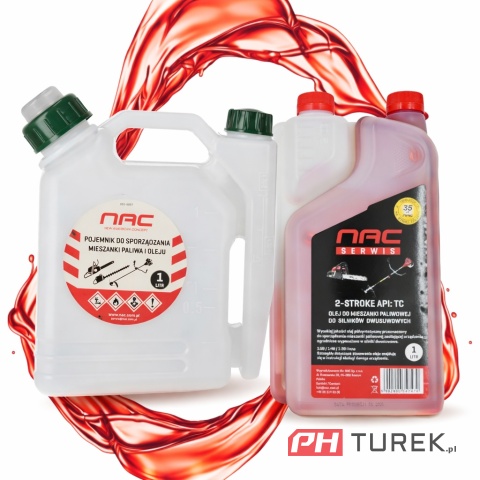 Pojemnik kanister NAC do sporządzania mieszanki paliwa + Olej 2T 1L ZESTAW