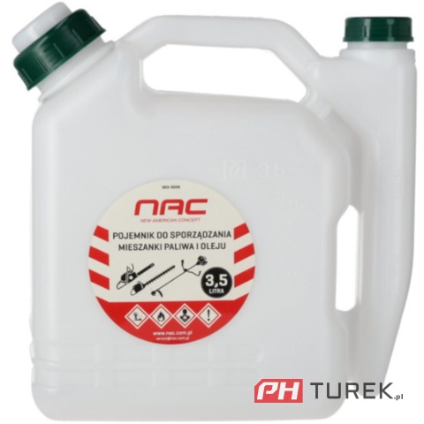 Pojemnik kanister do sporządzania mieszanki paliwa i oleju + lejek 3,5l nac