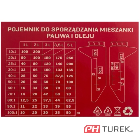 Pojemnik kanister do sporządzania mieszanki paliwa i oleju + lejek 3,5l nac