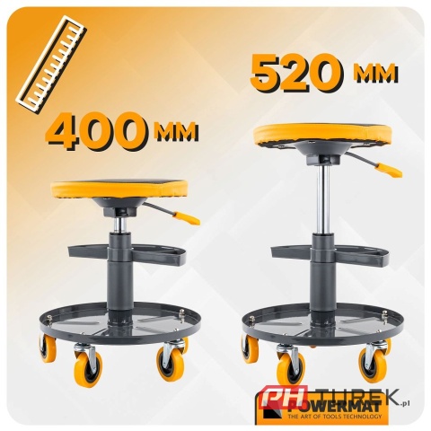 Siedzisko warsztatowe teleskopowe 400-520 mm obrotowy taboret powemat